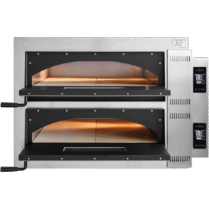 Close-up of a commercial pizza oven used in busy restaurants